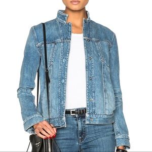 Helmut Lang Stand Collar Snap Button Tailored Denim Jacket Vintage Blue Wash XS